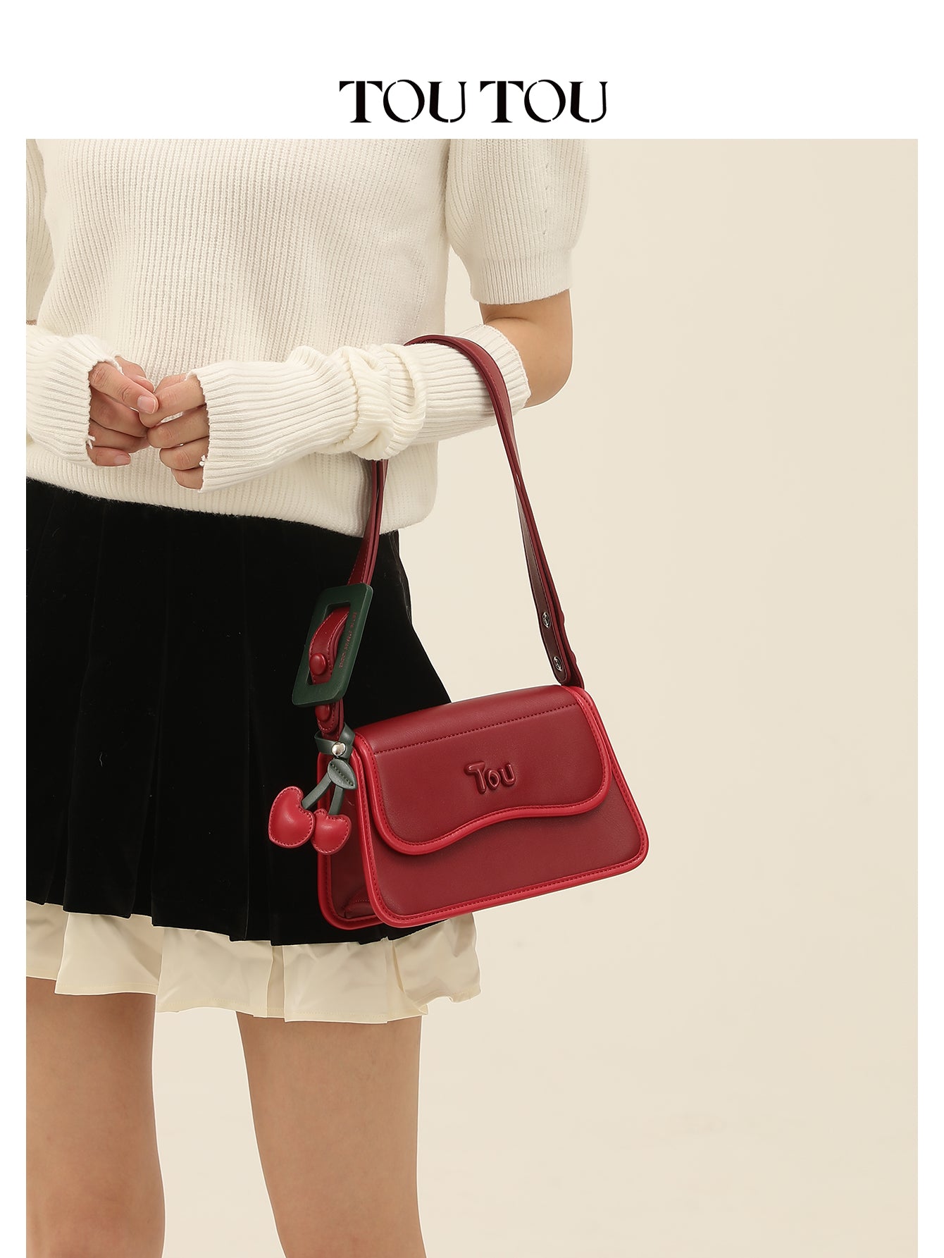 TOUTOU Red Cherry Decor Shoulder Bag: Chic & Playful Design