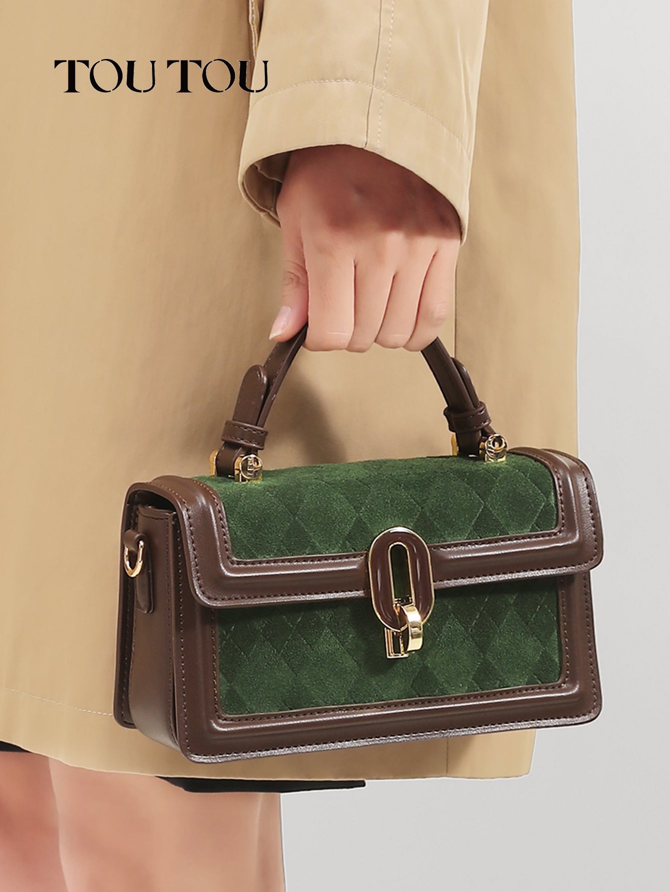 TOUTOU Suede - Paneled Top - Handbag: Retro - Chic Elegance