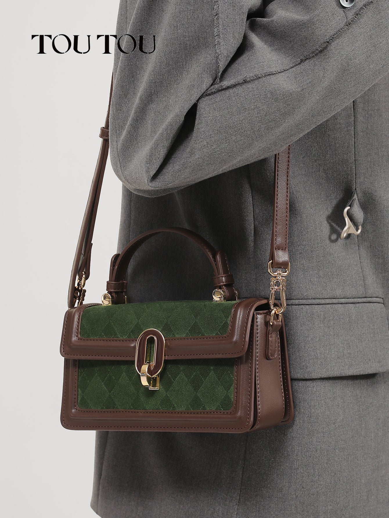 TOUTOU Suede - Paneled Top - Handbag: Retro - Chic Elegance