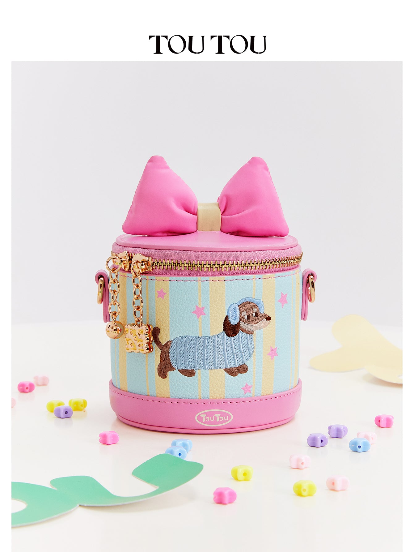 TOUTOU Cartoon Puppy Round Crossbody Bag: Cute Bow & Playful Design