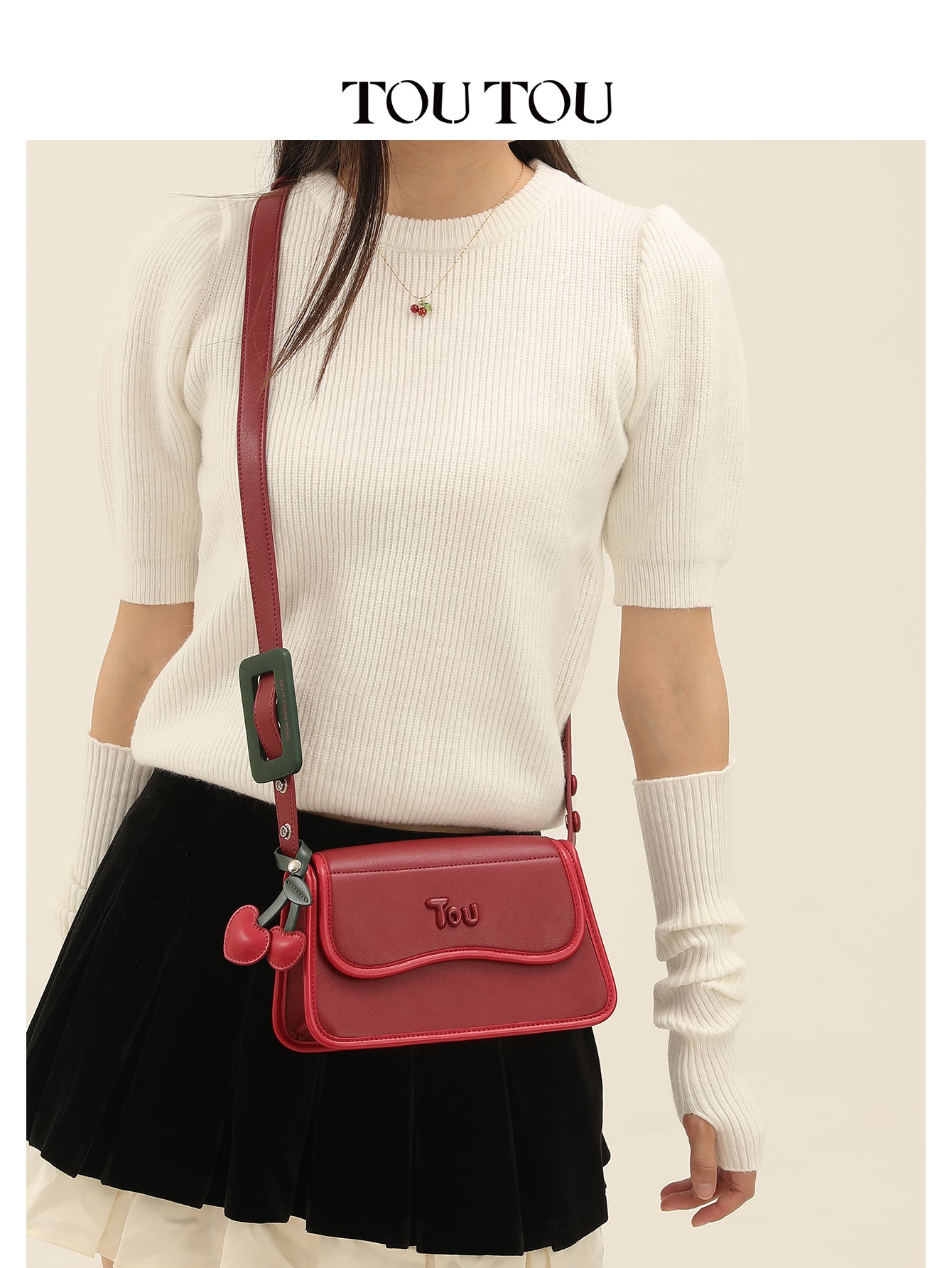 TOUTOU Red Cherry Decor Shoulder Bag: Chic & Playful Design