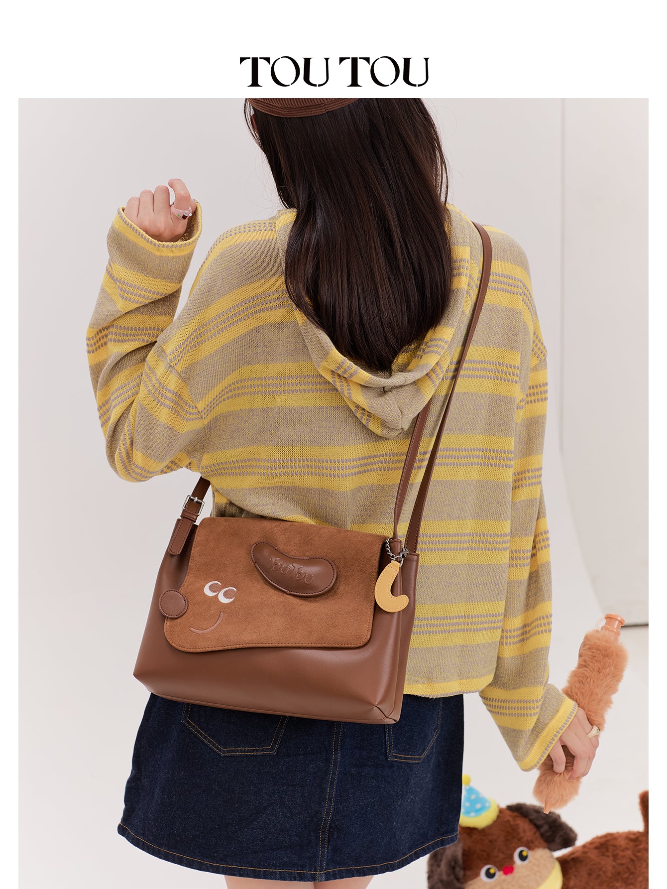 TOUTOU Cute Puppy Crossbody Bag for Women - Adjustable Strap, Microfiber Leather & Suede Shoulder Bag