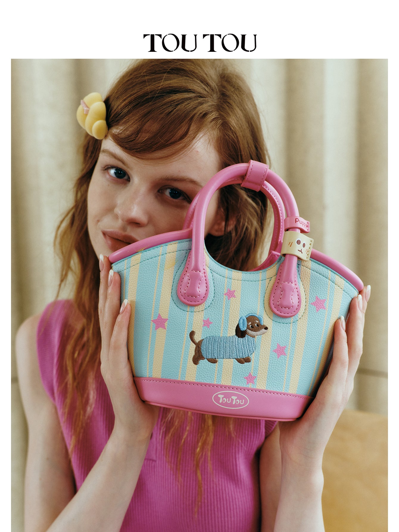 TOUTOU Cartoon Puppy Printed Handbag: Playful Design & Multi - Carry