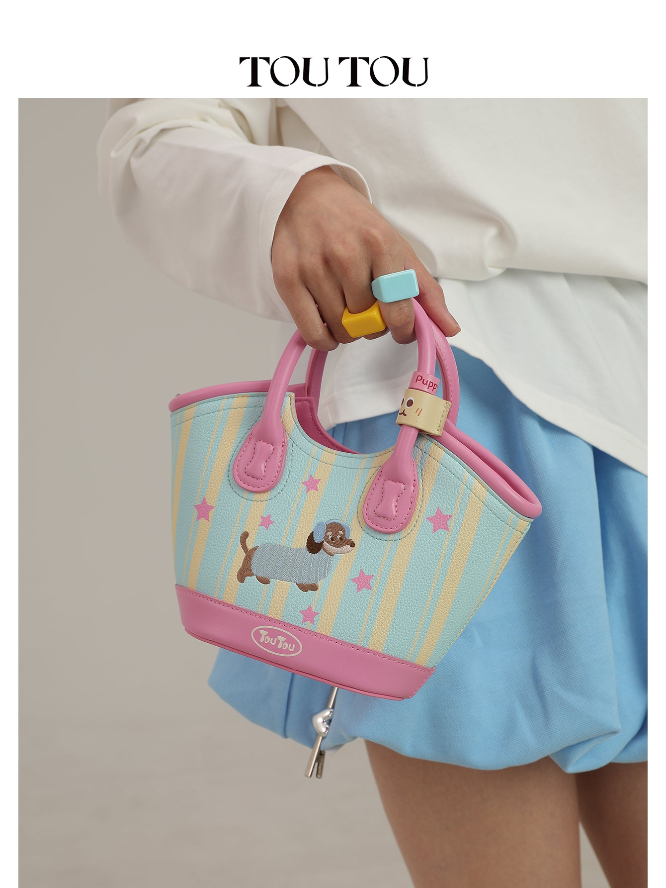 TOUTOU Cartoon Puppy Printed Handbag: Playful Design & Multi - Carry