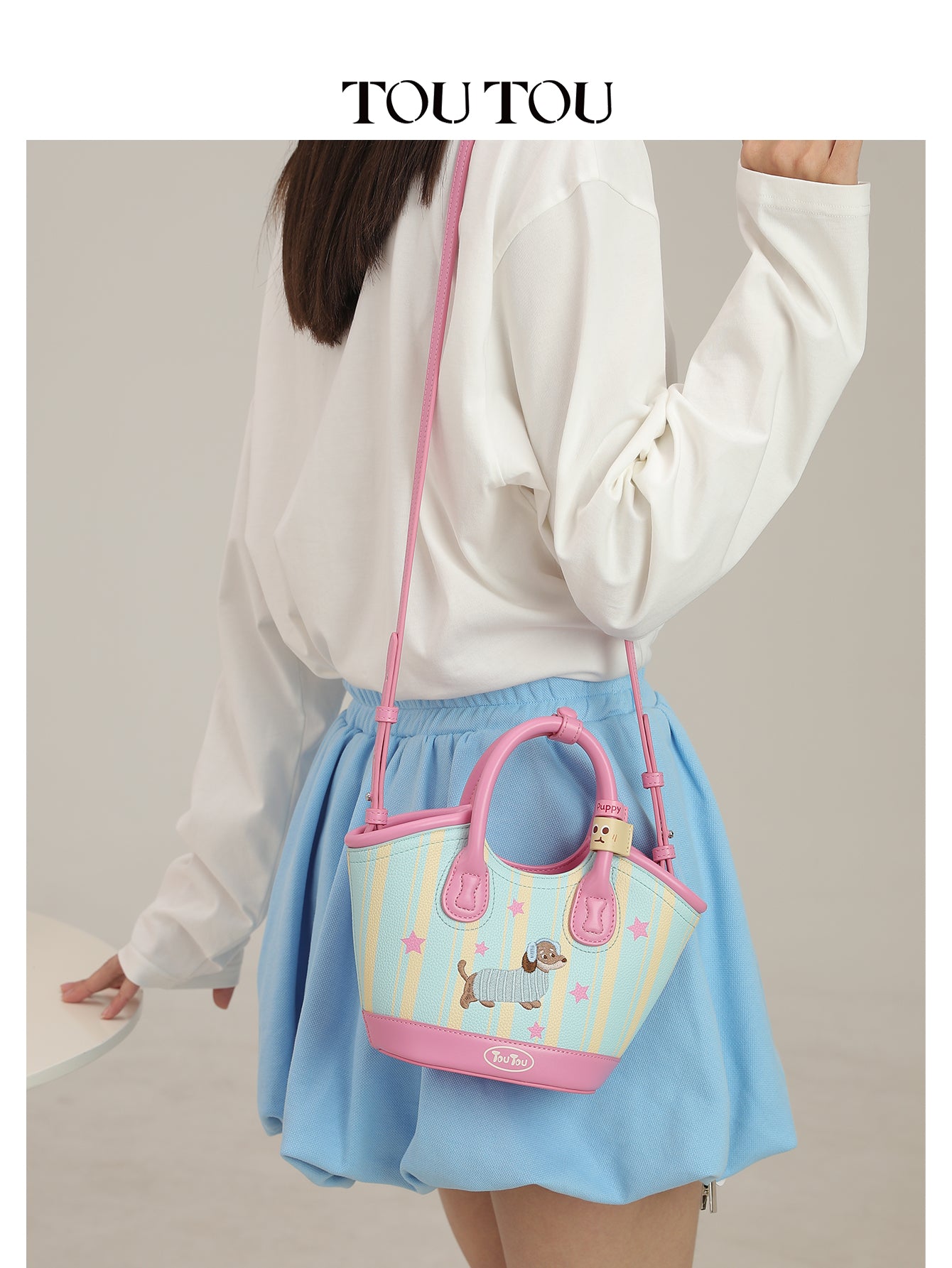 TOUTOU Cartoon Puppy Printed Handbag: Playful Design & Multi - Carry