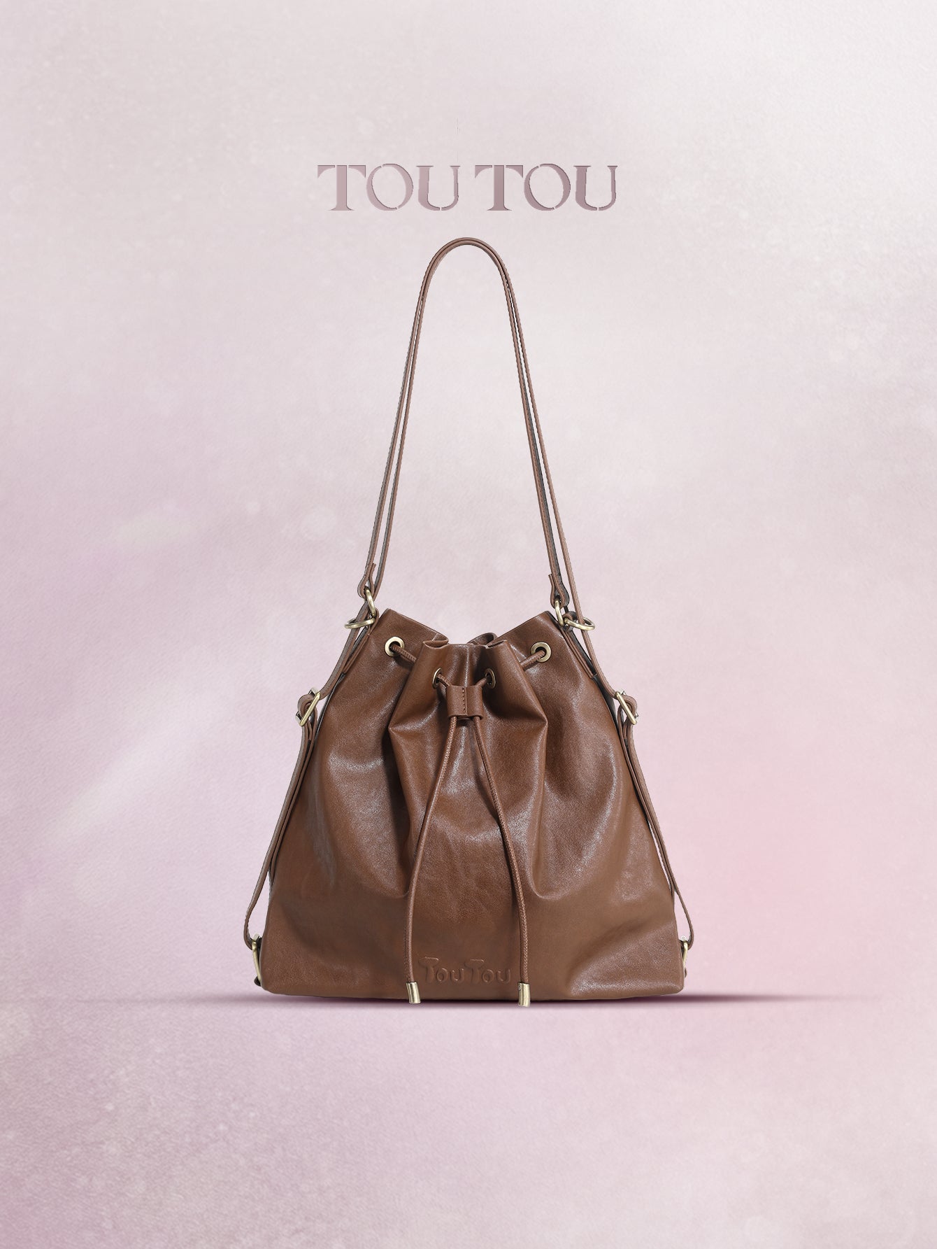 TOUTOU Cowhide Bucket Bag for Women - Drawstring Closure, Adjustable Strap Leather Shoulder Handbag