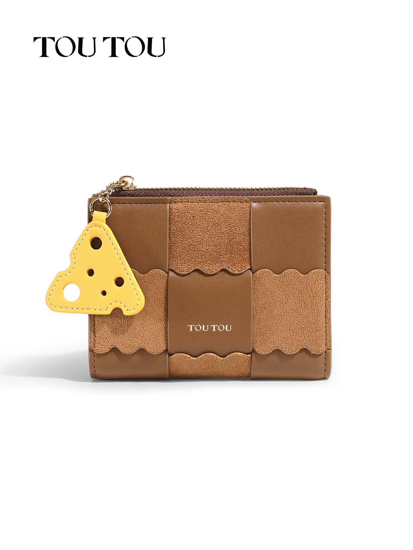 TOUTOU Patchwork Wallet with Cheese Pendant: Chic & Functional