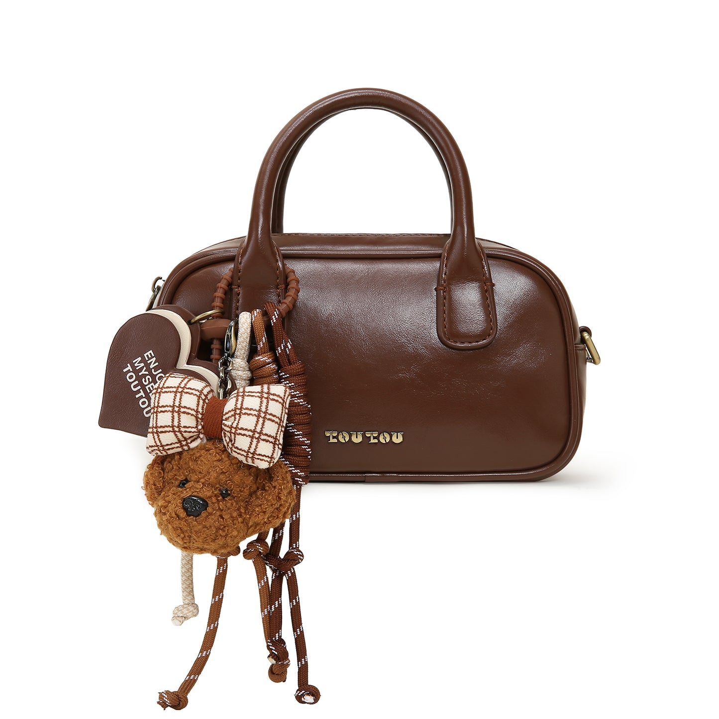 TOUTOU Cute Plush Bear Pendant Handbag - Microfiber Leather Crossbody Bag with Multiple Pockets
