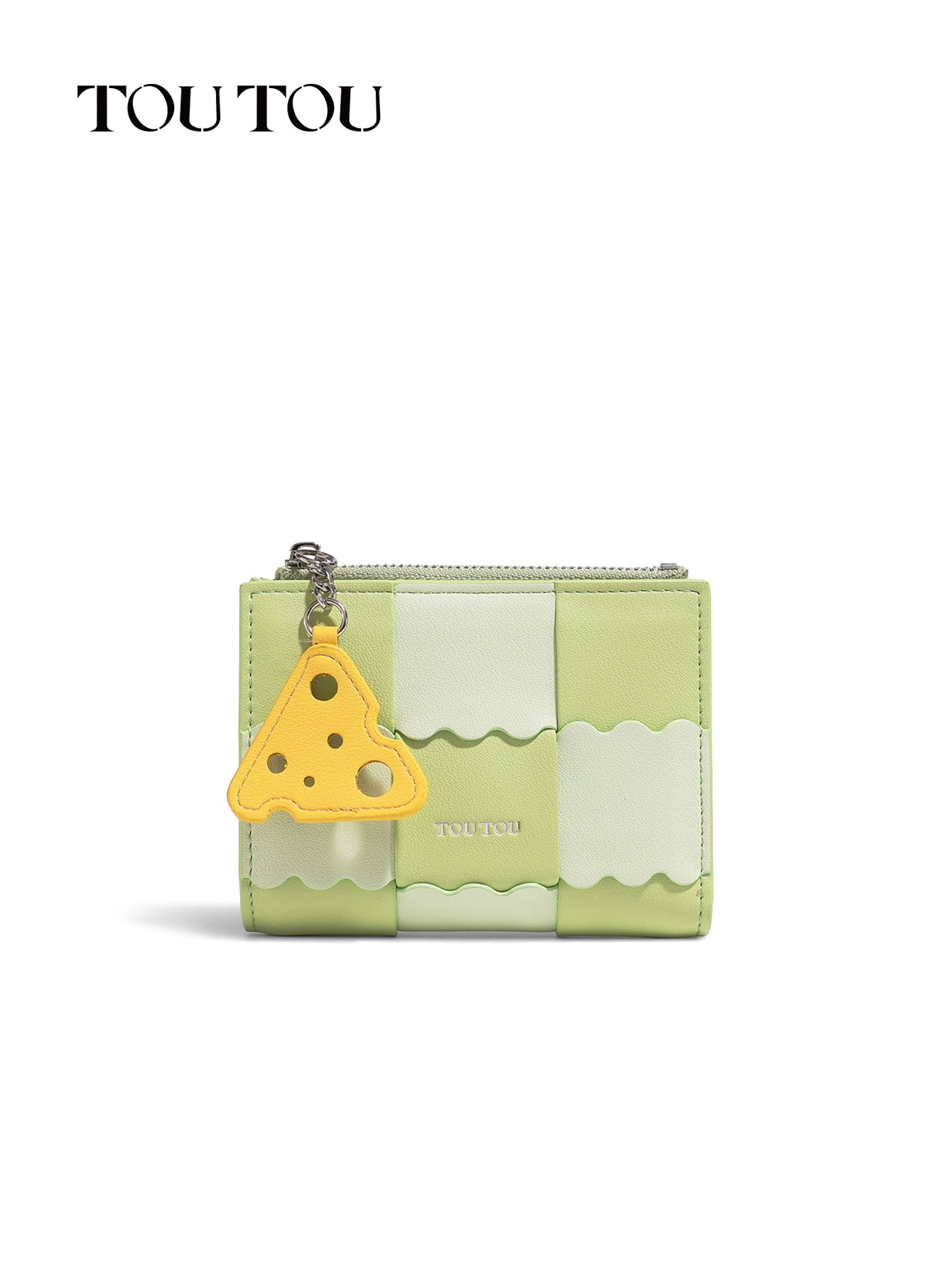 TOUTOU Patchwork Wallet with Cheese Pendant: Chic & Functional