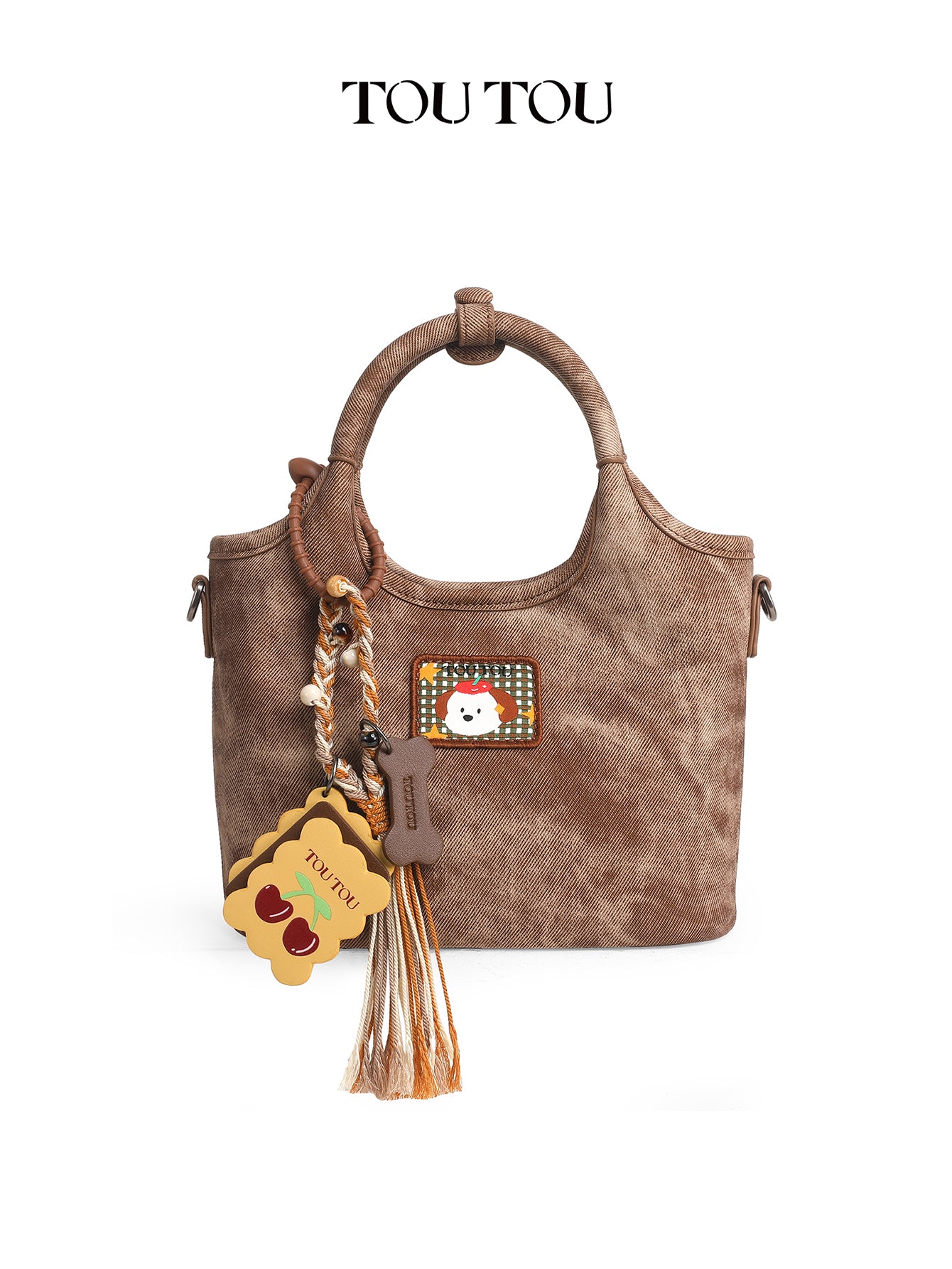 TOUTOU Cute Cartoon Dog Mini Tote Bag - Microfiber Leather Handbag with Removable Strap