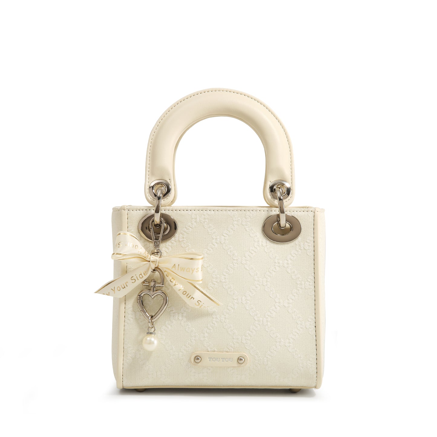 TOUTOU Embroidered Mini Handbag Bag: Bow & Pearl Charm, 3 - Color Options