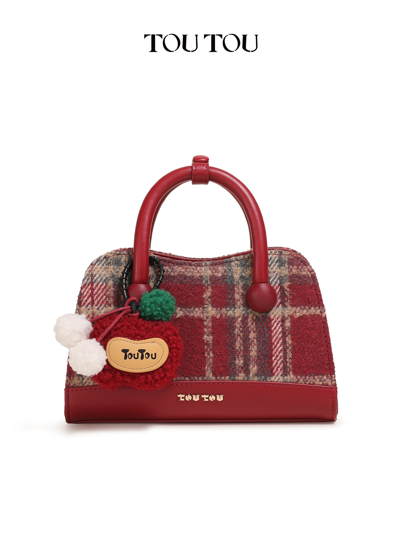 TOUTOU Plaid Mini Handbag - Cute Apple Charm, 2-Way Carry (Handheld & Crossbody), Vintage Checkered Design