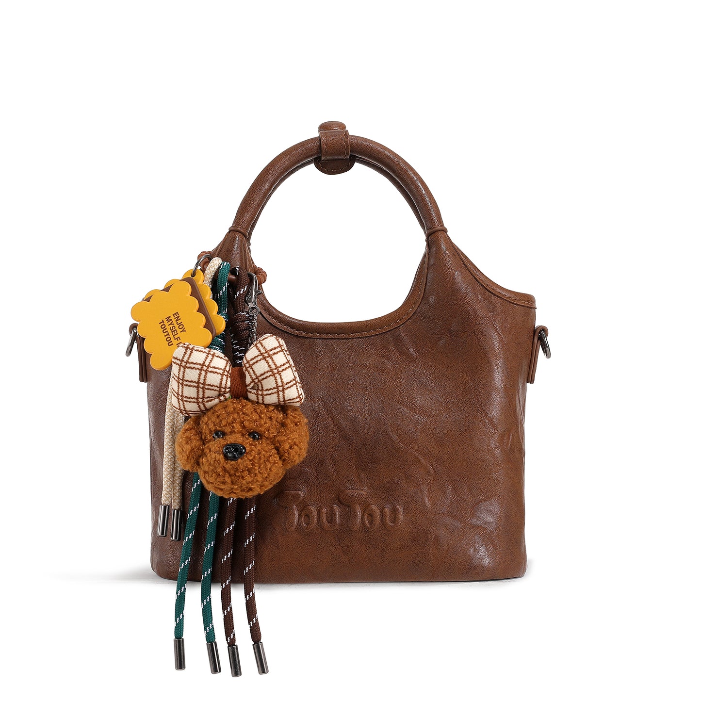 TOUTOU Cute Cartoon Dog Mini Tote Bag - Microfiber Leather Handbag with Removable Strap