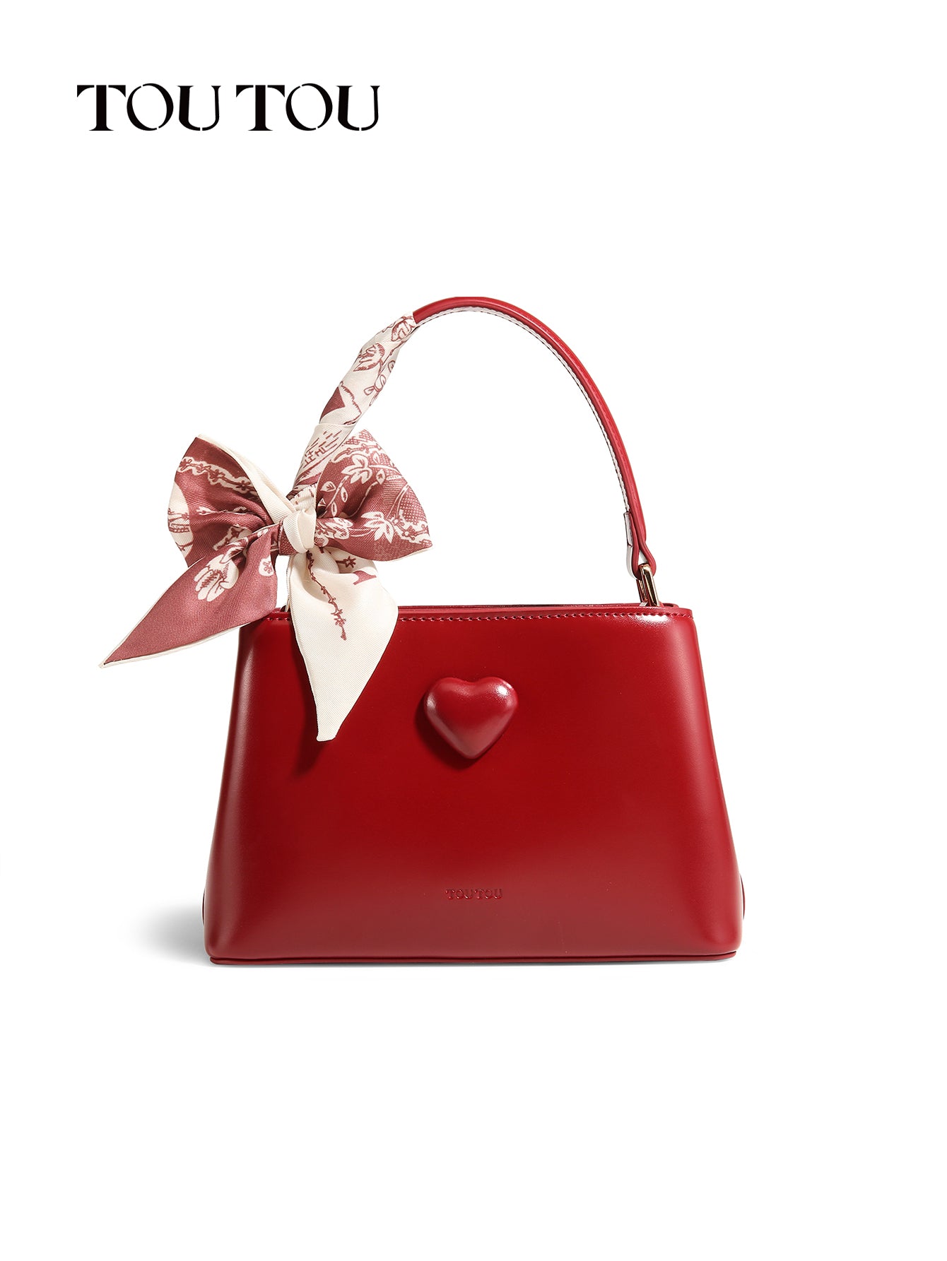 TOUTOU Red Heart - Accent Handbag: Elegant Design with Scarf Detail