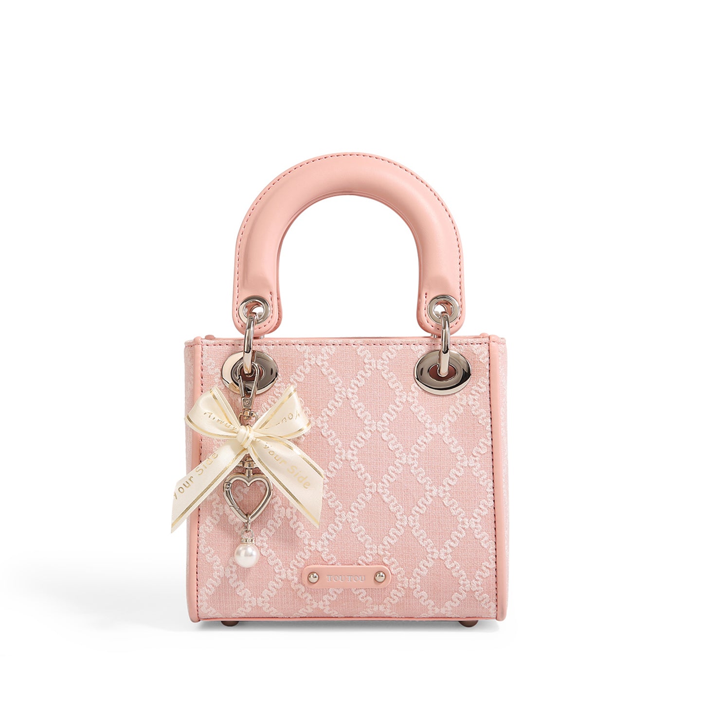 TOUTOU Embroidered Mini Handbag Bag: Bow & Pearl Charm, 3 - Color Options