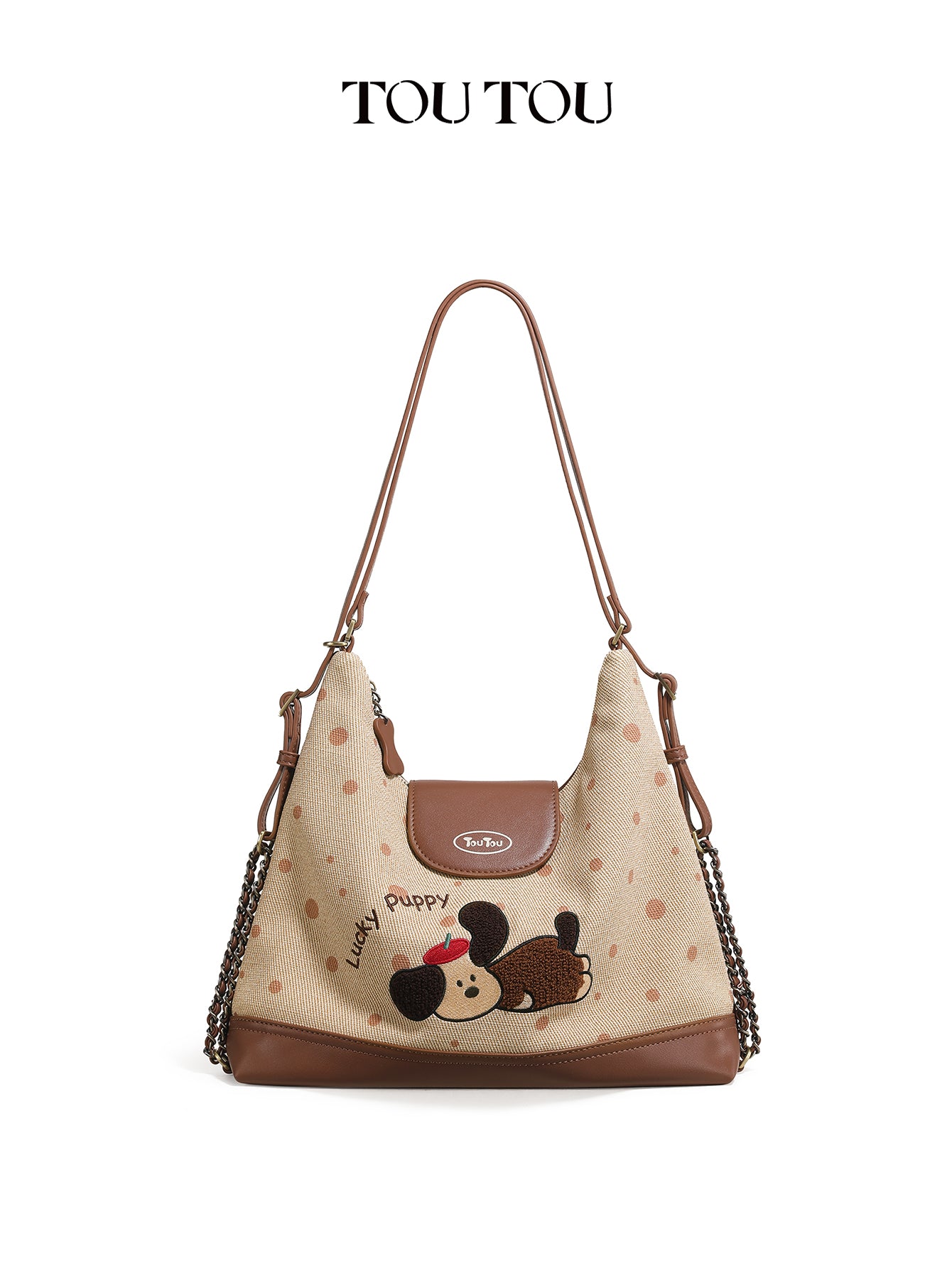 TOUTOU Cute Cartoon Puppy Embroidered Hobo Bag - Microfiber Leather Shoulder Bag with Adjustable Strap 41174