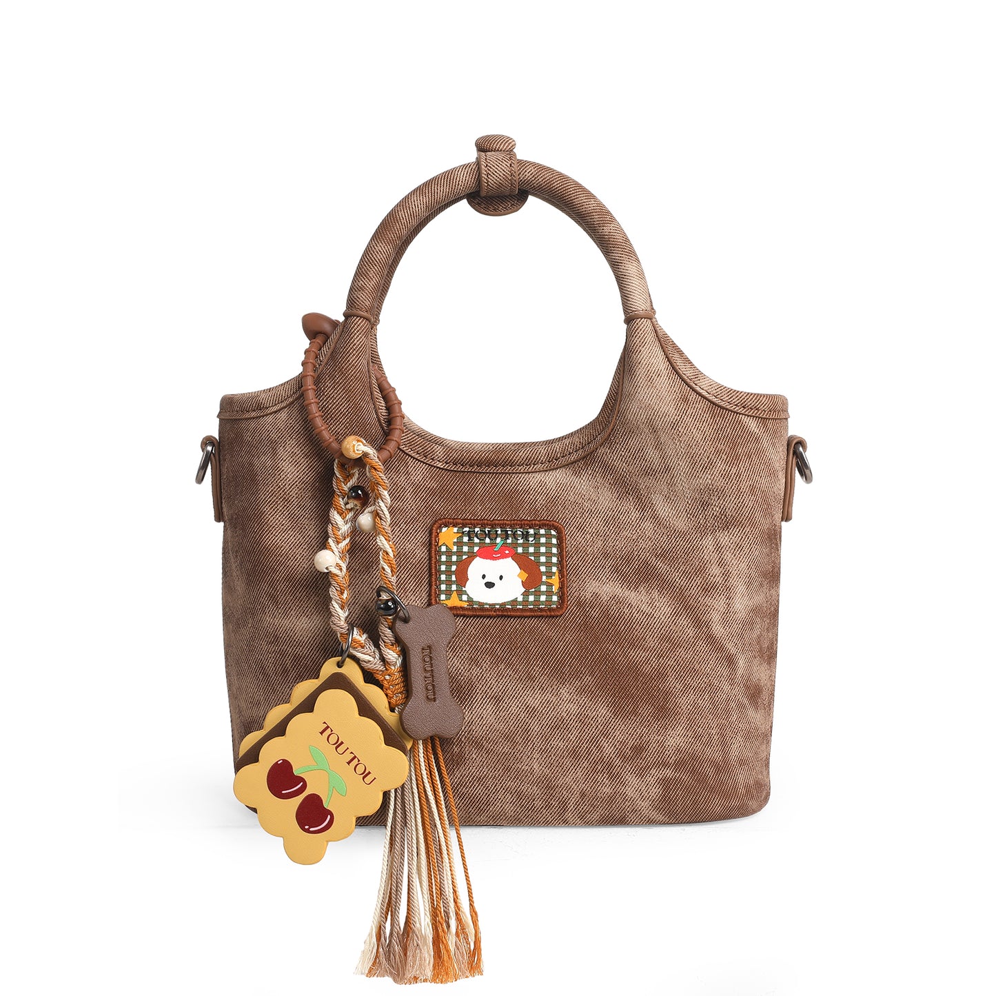 TOUTOU Cute Cartoon Dog Mini Tote Bag - Microfiber Leather Handbag with Removable Strap