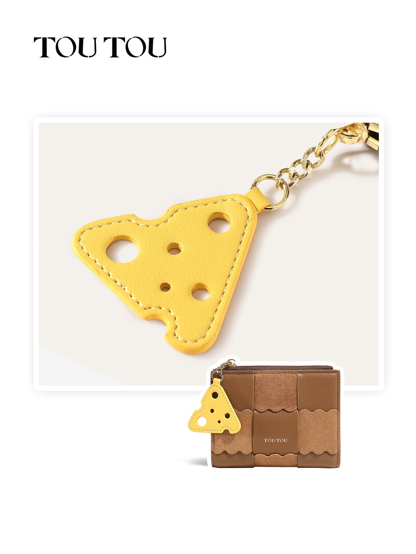 TOUTOU Patchwork Wallet with Cheese Pendant: Chic & Functional