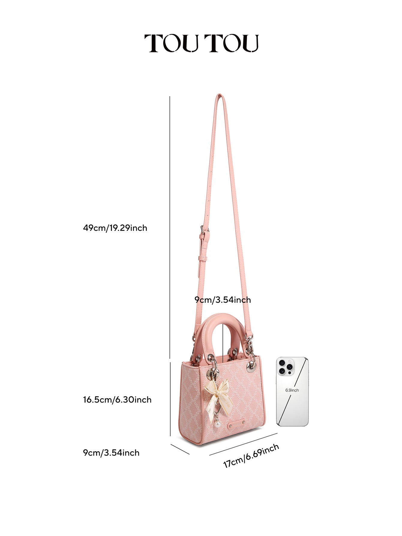 TOUTOU Embroidered Mini Handbag Bag: Bow & Pearl Charm, 3 - Color Options