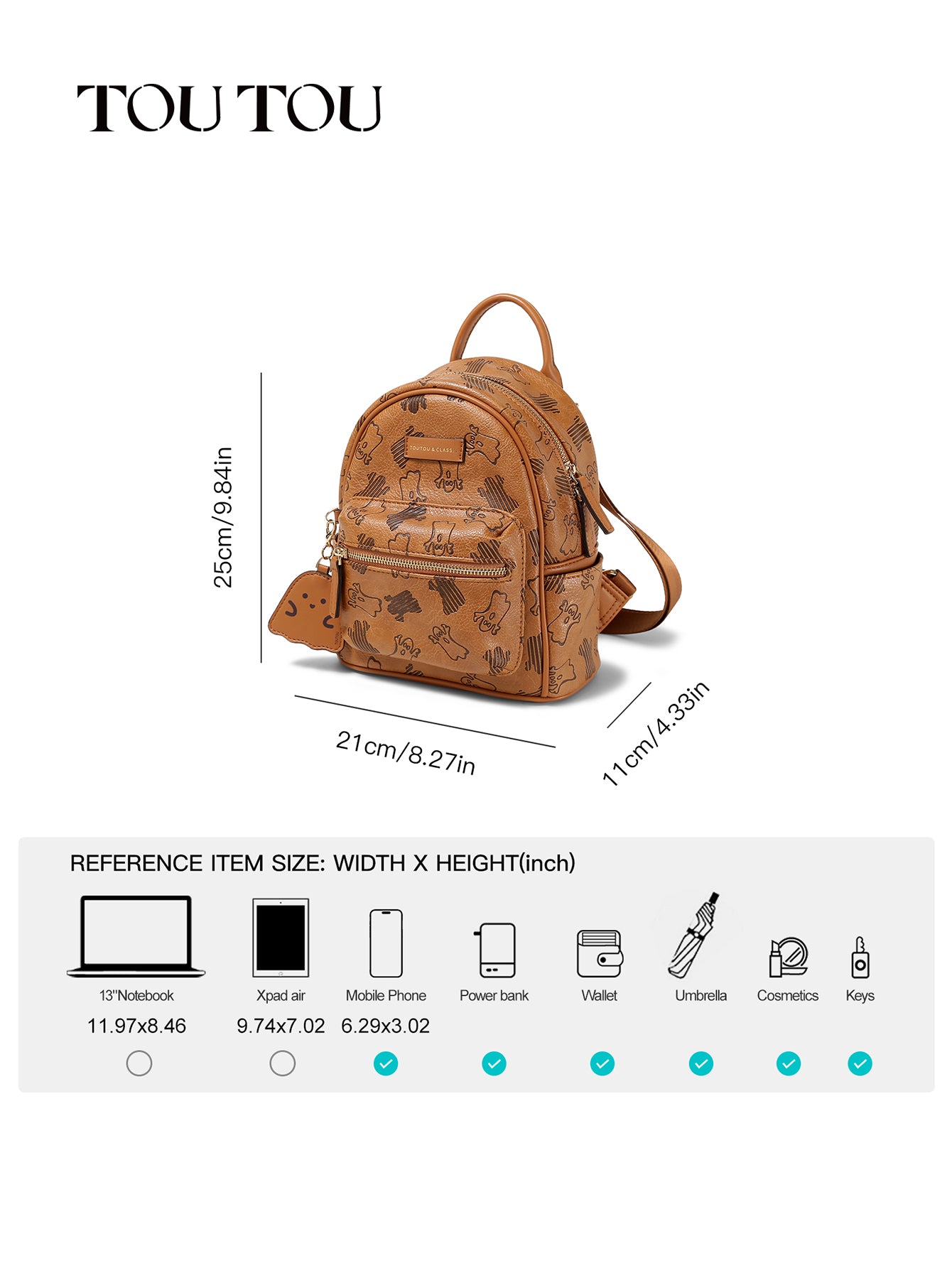 TOUTOU Cartoon - Print Mini Backpack: Cute & Compact Daily Bag
