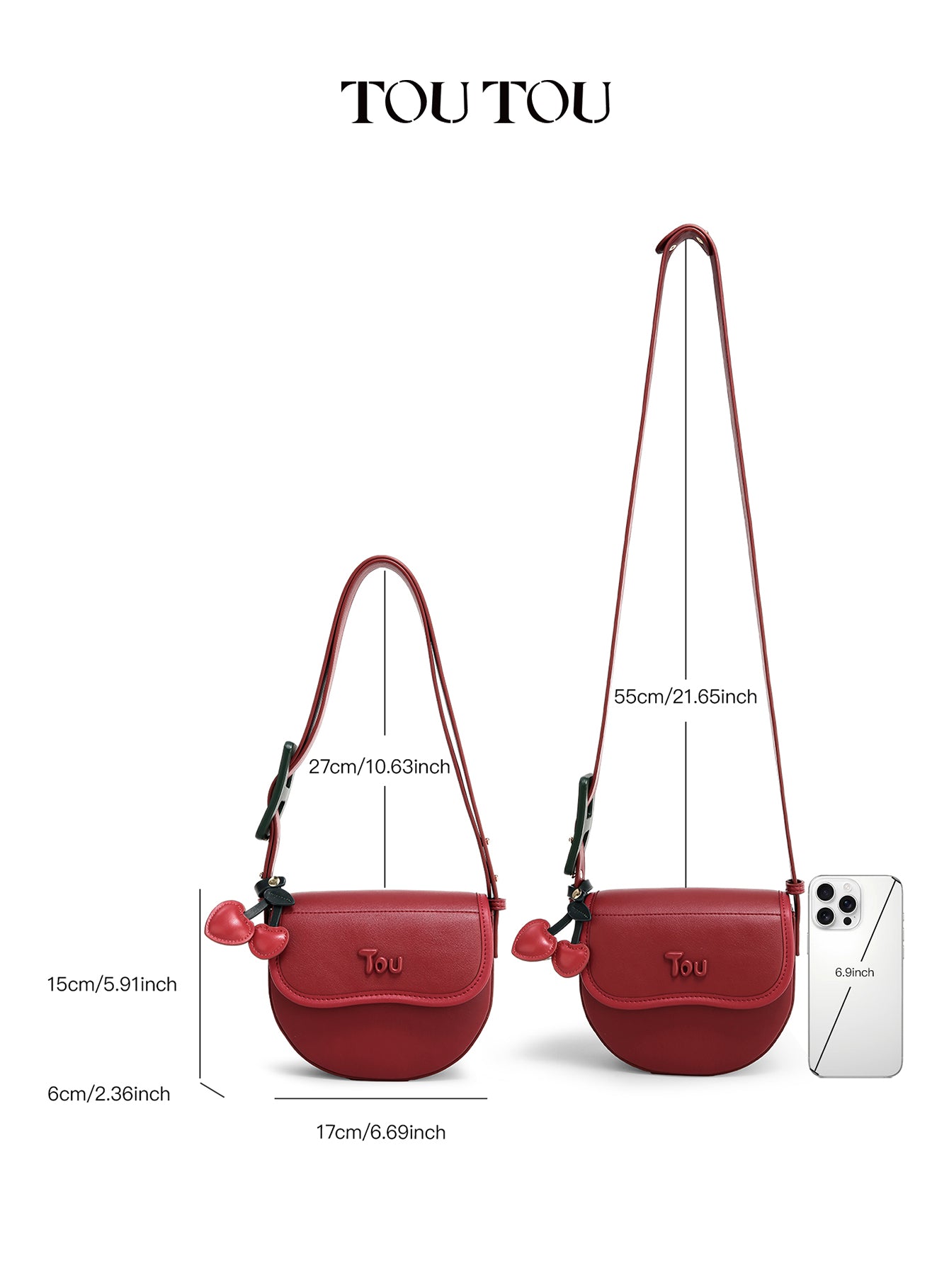 TOUTOU Red Saddle Bag: Cherry Accents & Adjustable Strap