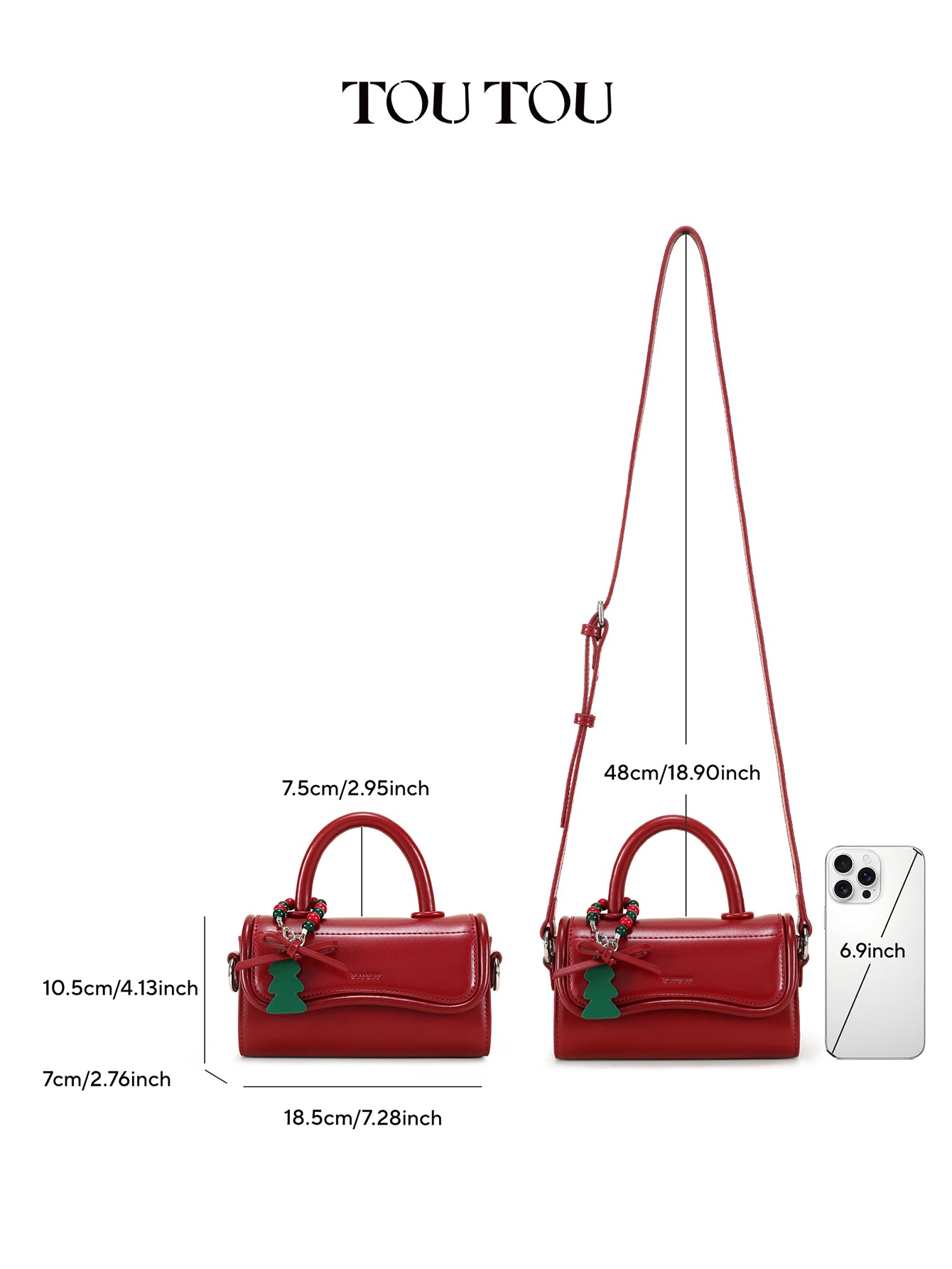 TOUTOU Christmas Tree Decor Faux Leather Handbag - Mini Top Handle & Crossbody Bag for Women