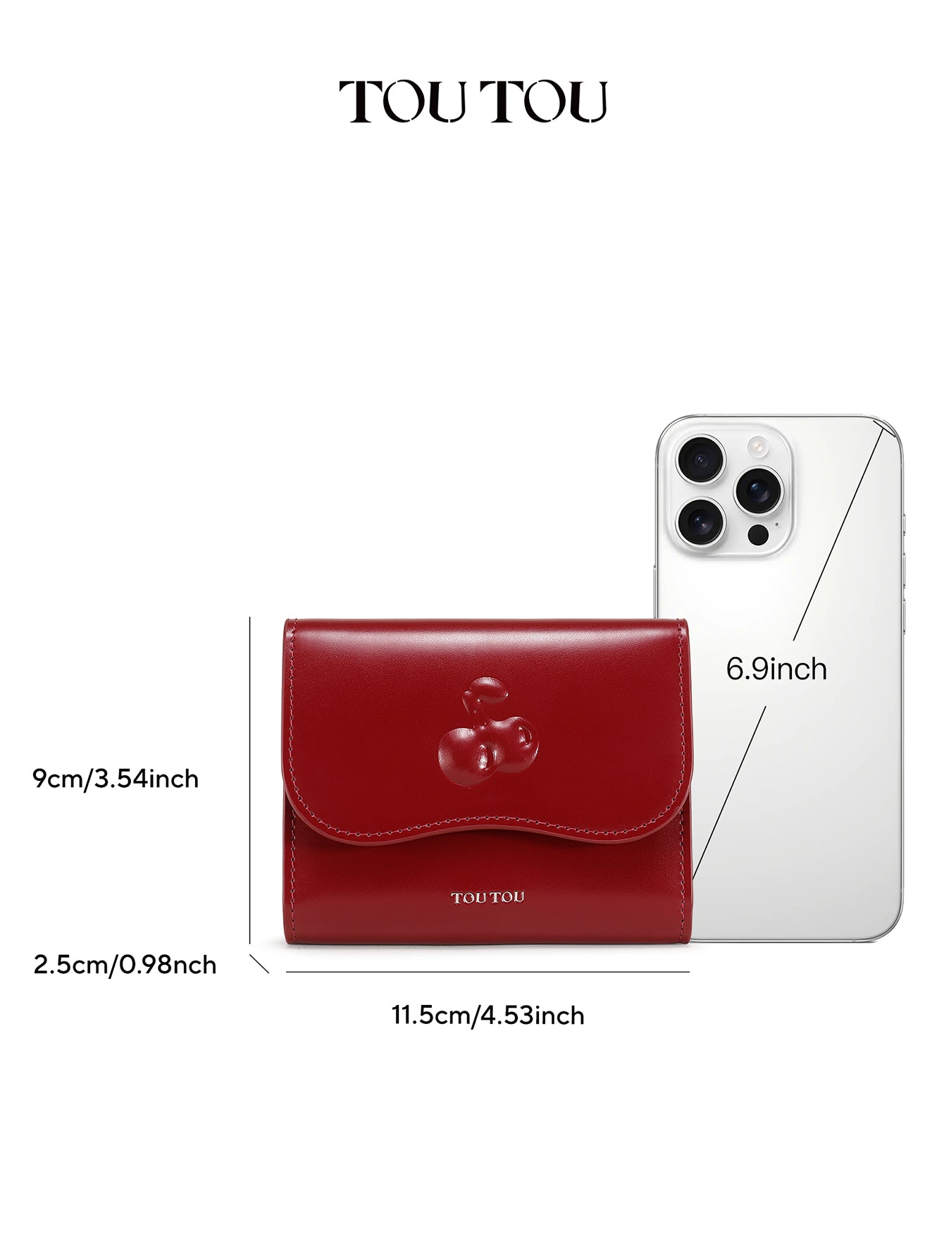 TOUTOU Cherry - Embossed Red Wallet: Chic & Compact Card Holder