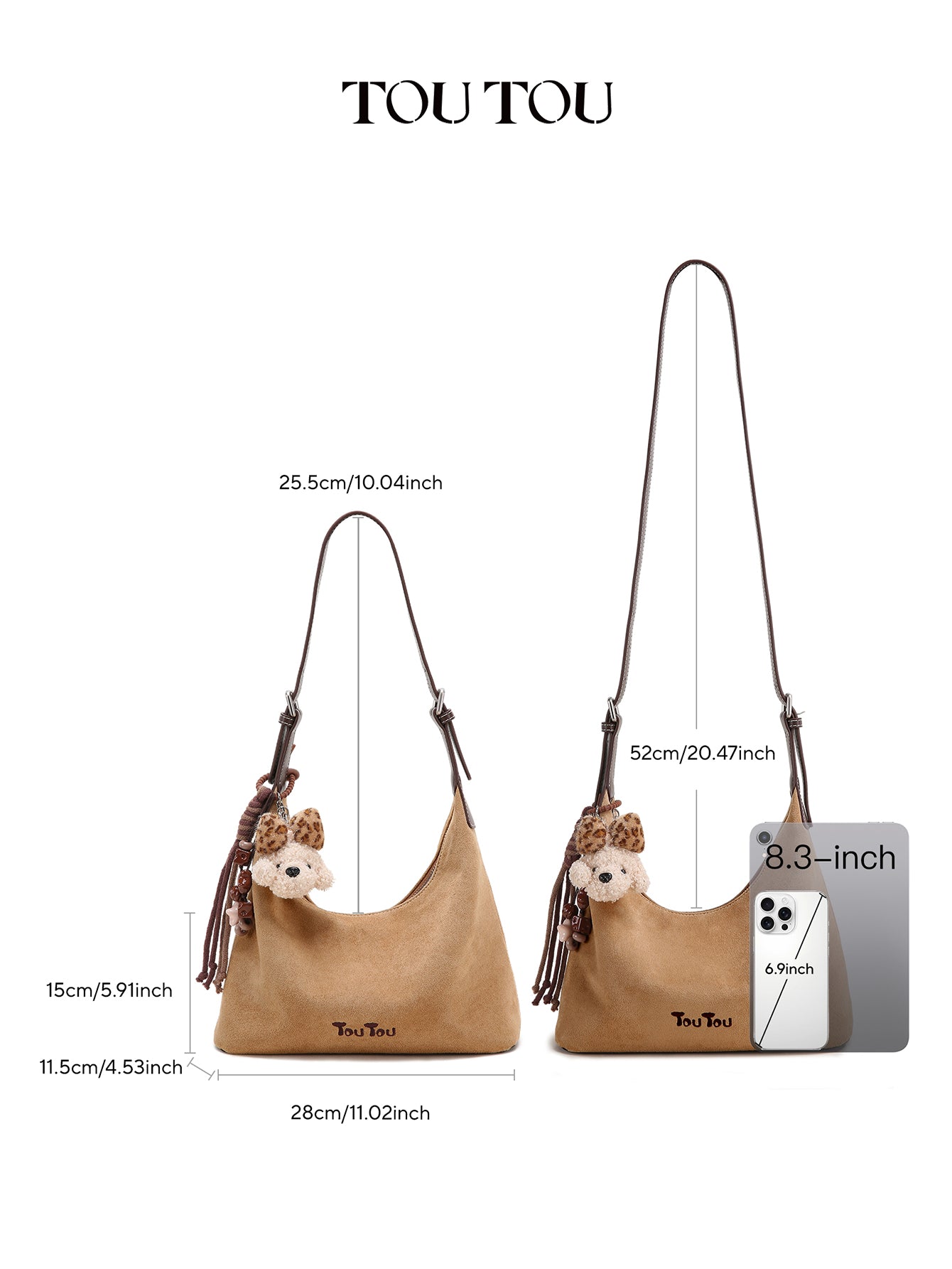 TOUTOU Leopard Print Hobo Bag for Women with Plush Puppy Pendant | Adjustable Strap & Synthetic Leather