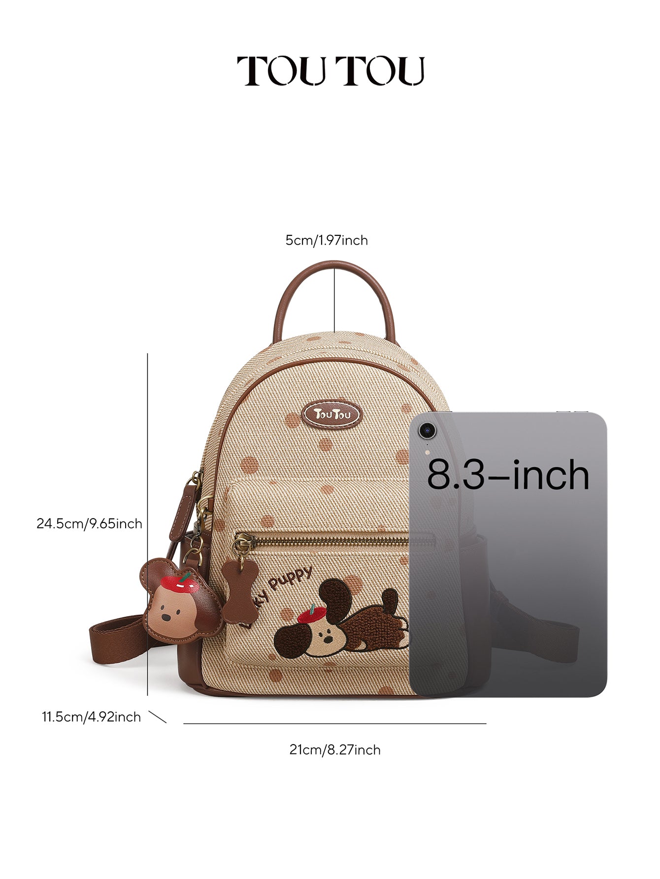 TOUTOU Cartoon Puppy Mini Backpack for Women - Polka Dot Design with Adjustable Strap & Multiple Pockets
