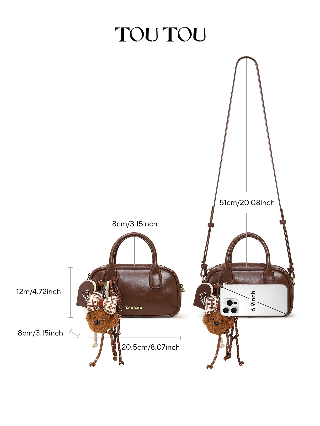 TOUTOU Cute Plush Bear Pendant Handbag - Microfiber Leather Crossbody Bag with Multiple Pockets