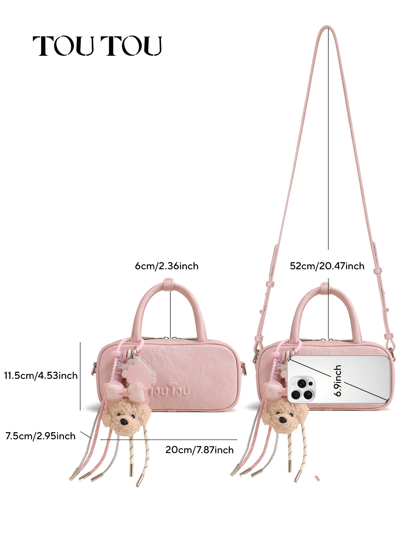 TOUTOU Pink Mini Barrel Bag with Plush Puppy Pendant: Sweet & Stylish Daily Companion