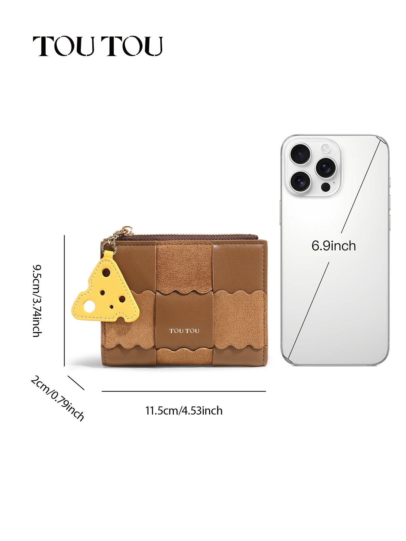 TOUTOU Patchwork Wallet with Cheese Pendant: Chic & Functional