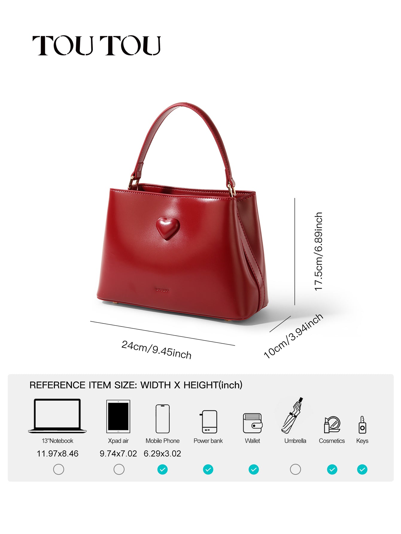 TOUTOU Red Heart - Accent Handbag: Elegant Design with Scarf Detail