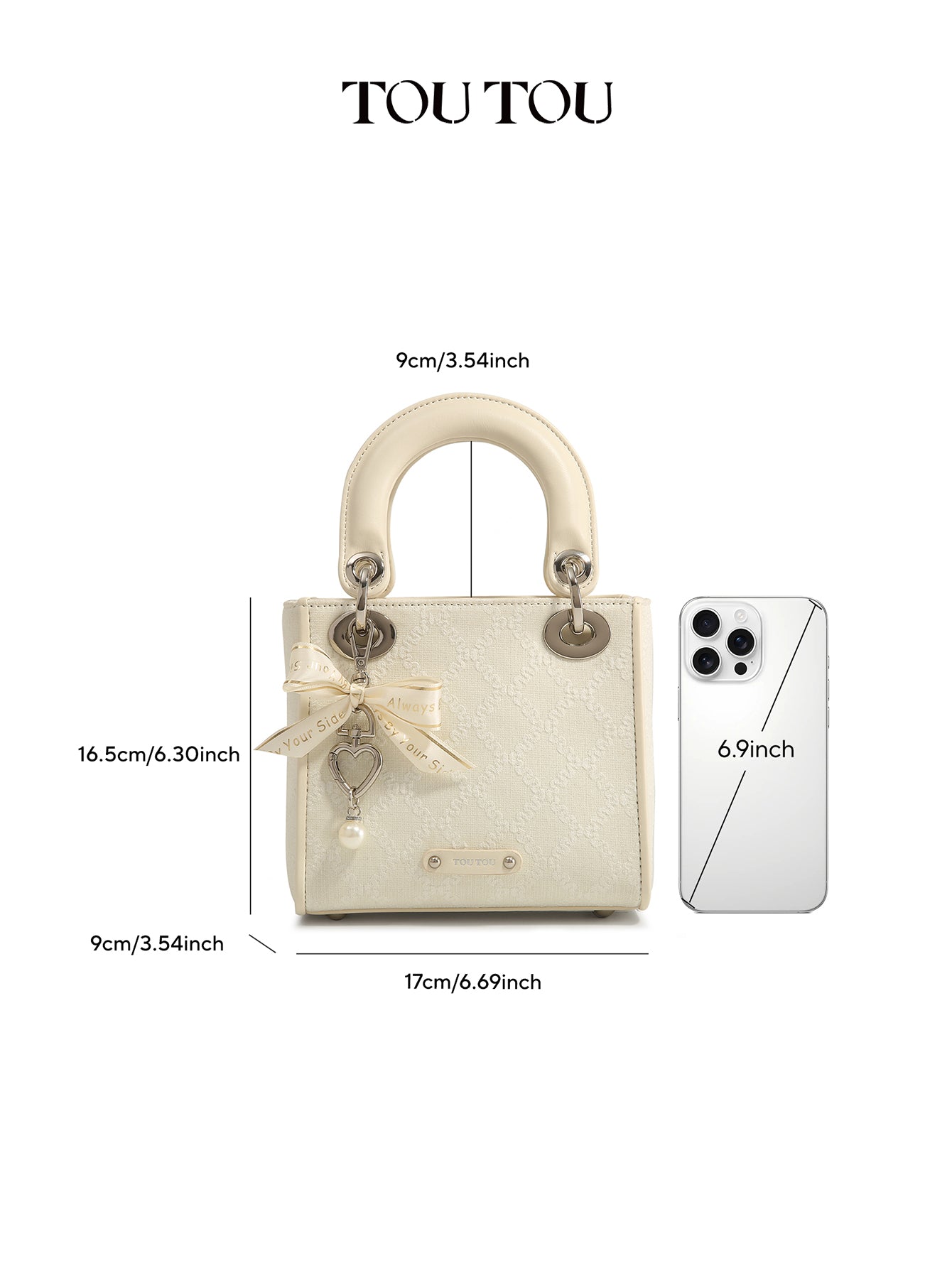 TOUTOU Embroidered Mini Handbag Bag: Bow & Pearl Charm, 3 - Color Options