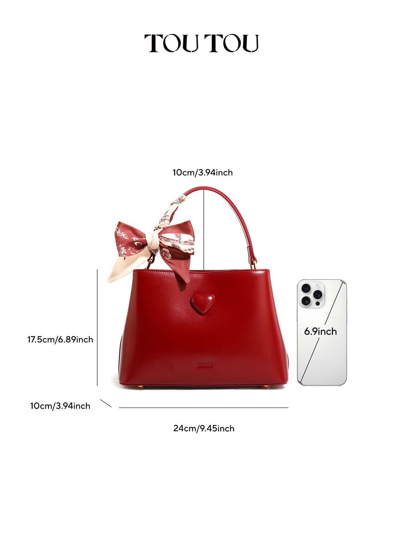 TOUTOU Red Heart - Accent Handbag: Elegant Design with Scarf Detail