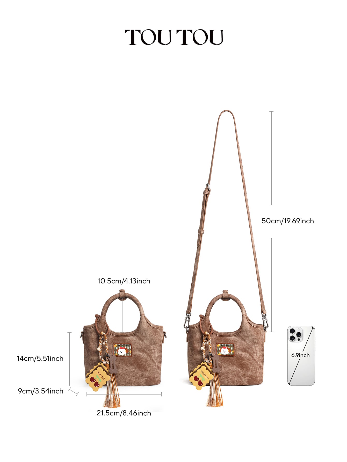 TOUTOU Cute Cartoon Dog Mini Tote Bag - Microfiber Leather Handbag with Removable Strap