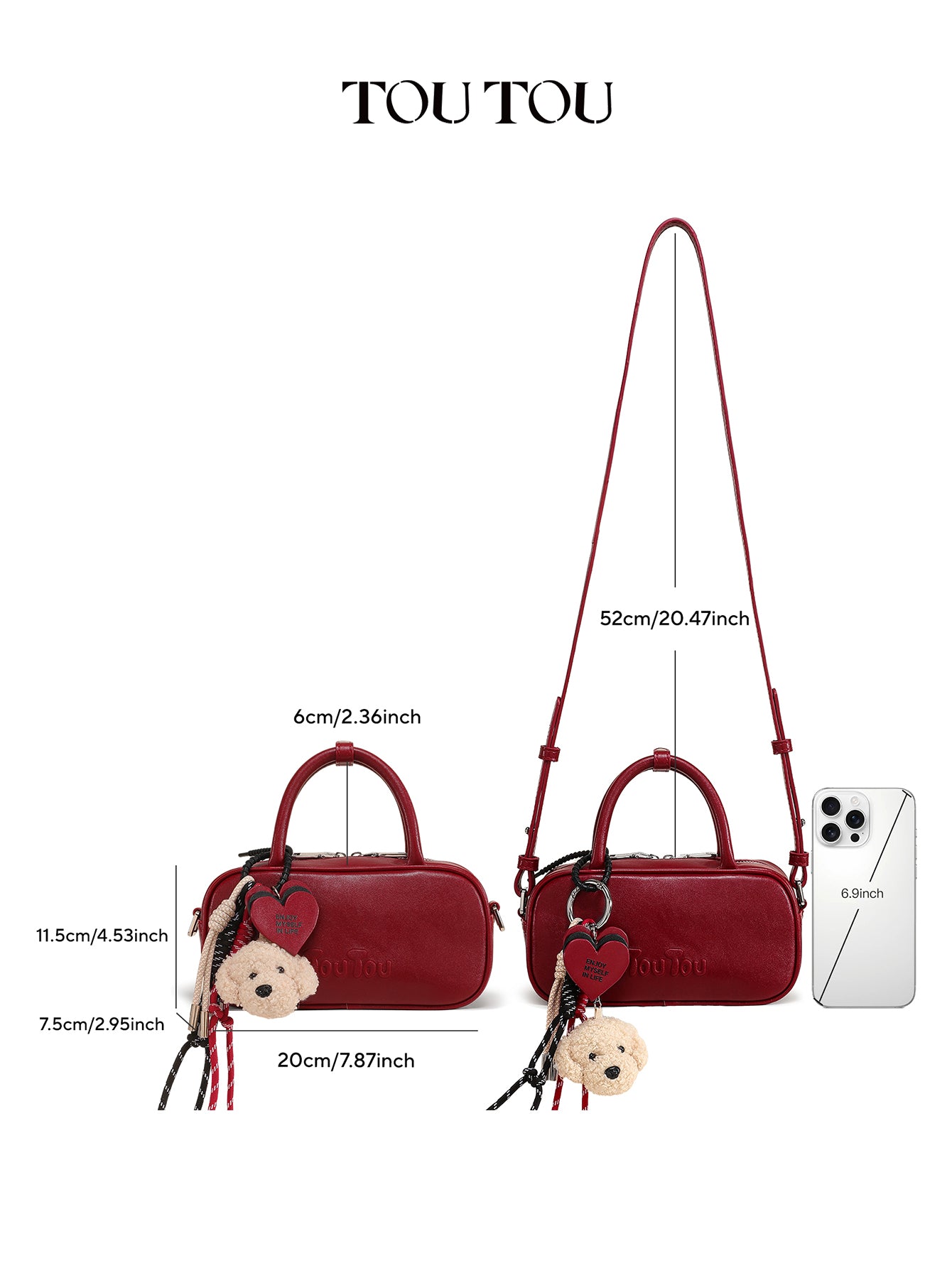 TOUTOU Mini Red Bowling Bag with Plush Pendant: Cute & Compact Daily Essential