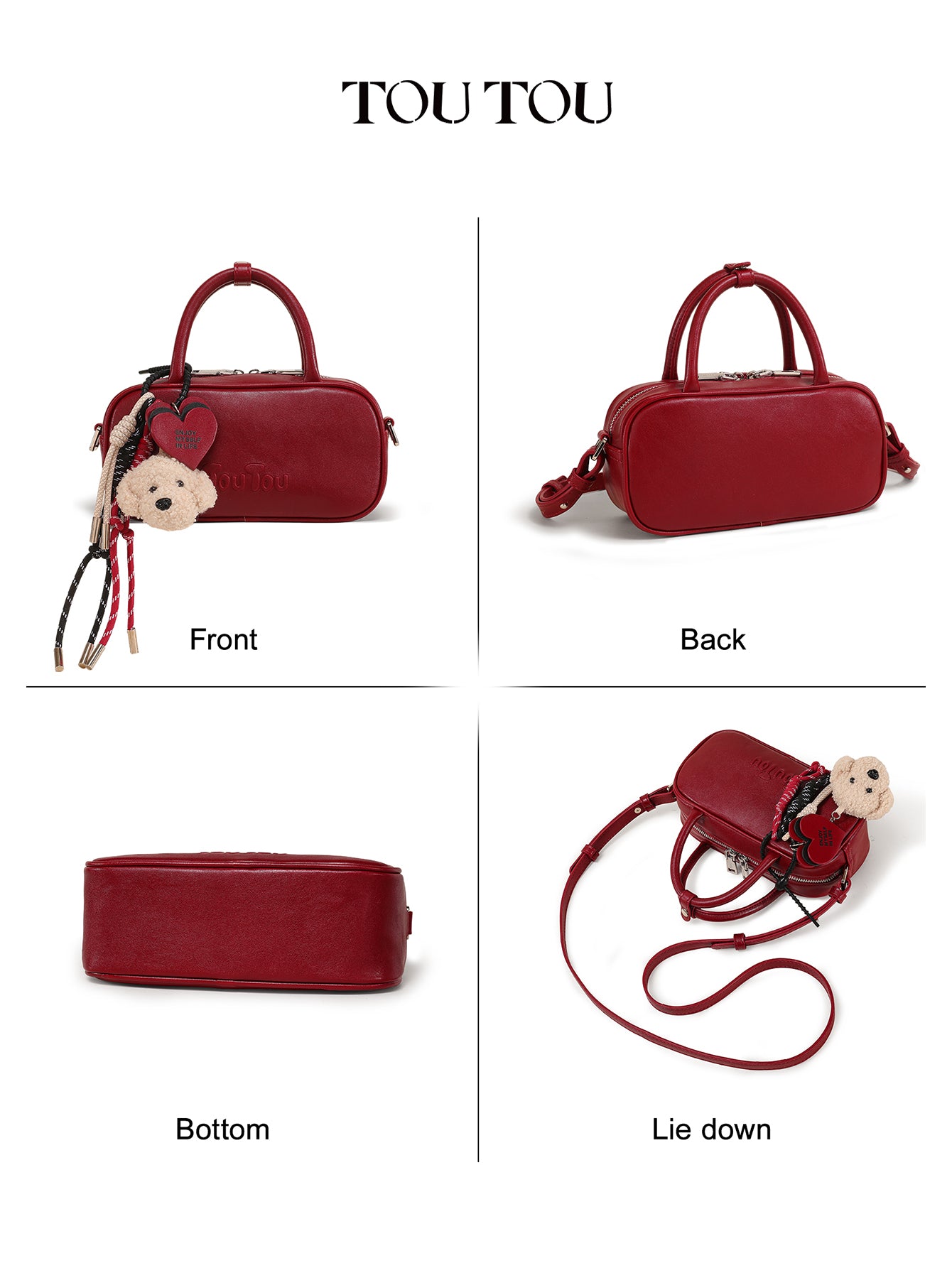 TOUTOU Mini Red Bowling Bag with Plush Pendant: Cute & Compact Daily Essential