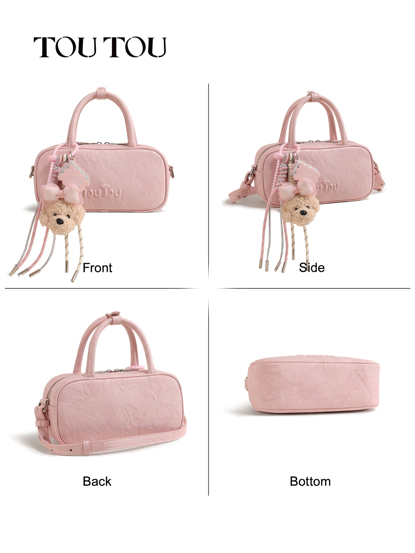 TOUTOU Pink Mini Barrel Bag with Plush Puppy Pendant: Sweet & Stylish Daily Companion