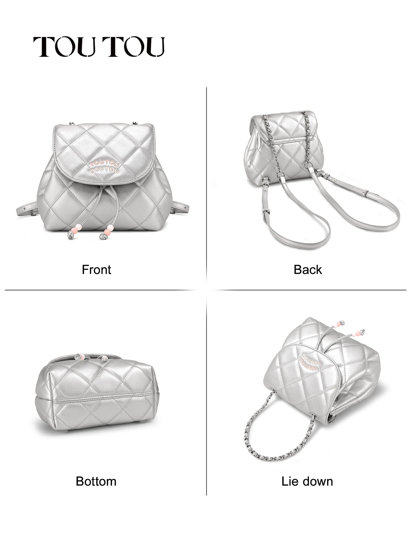 TOUTOU Quilted Mini Convertible Backpack - Faux Leather Bag with Chain Strap 40866