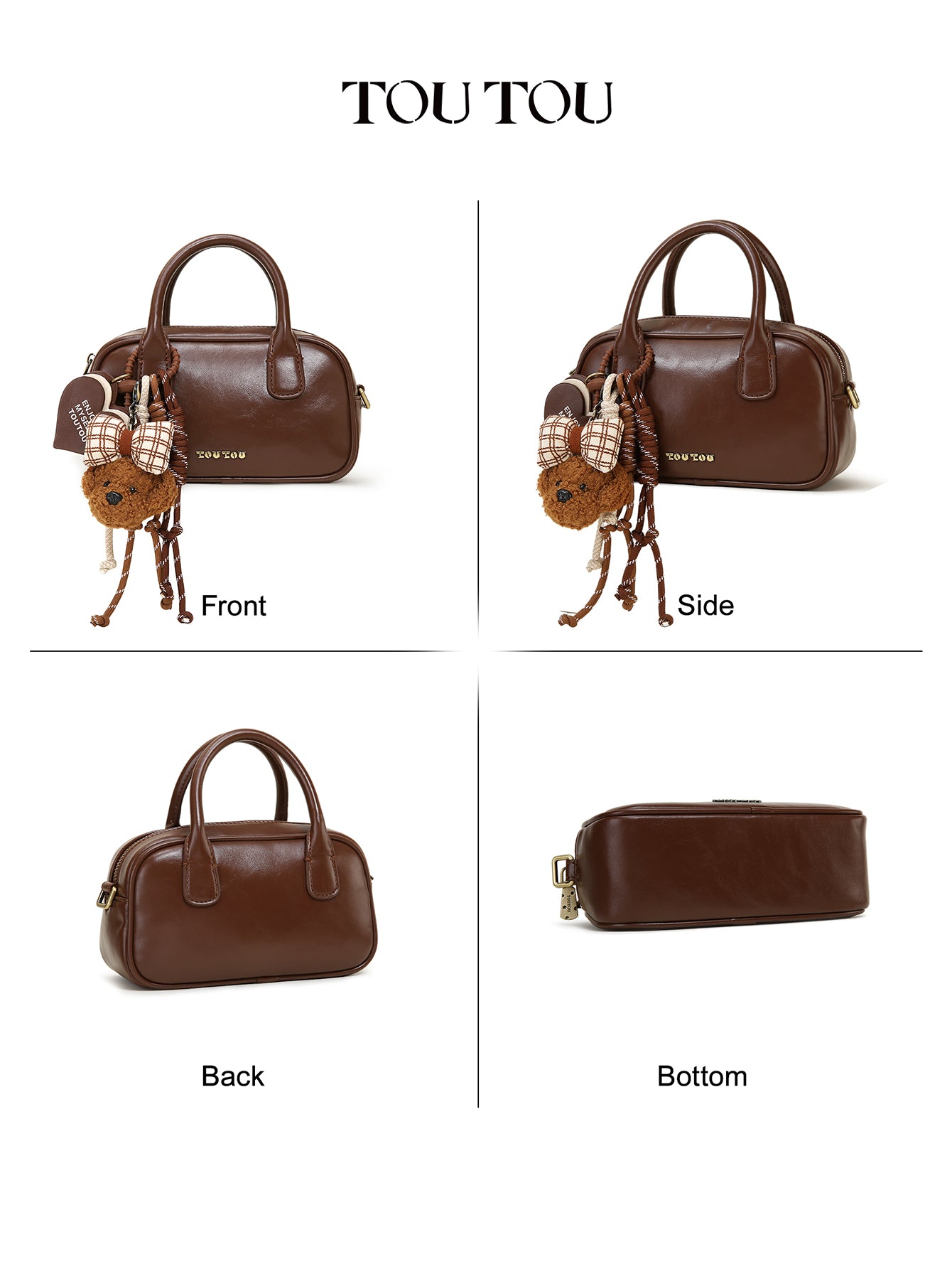 TOUTOU Cute Plush Bear Pendant Handbag - Microfiber Leather Crossbody Bag with Multiple Pockets