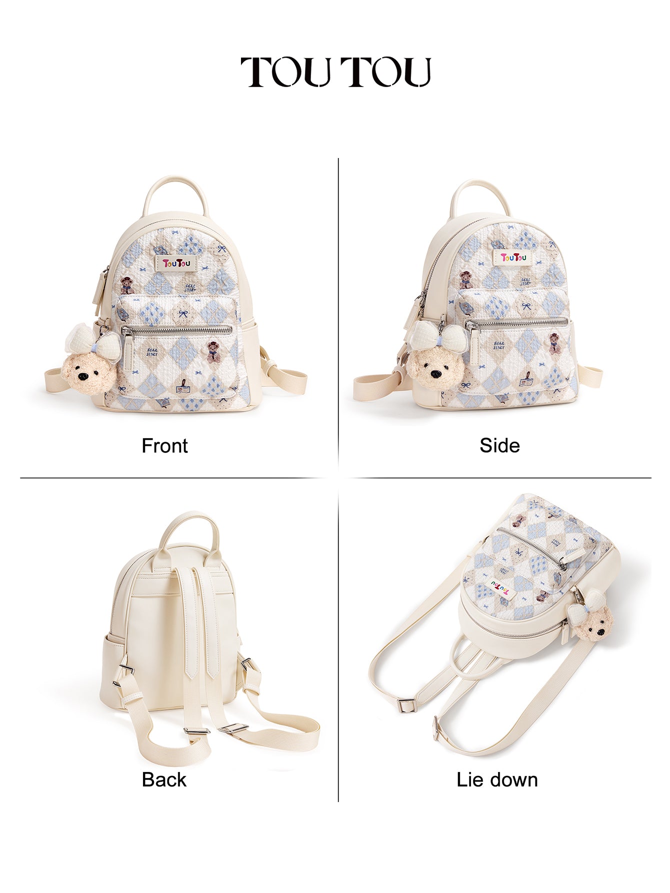 TOUTOU Plush - Pendant Quilted Backpack: Cute & Compact