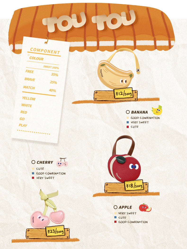 TOUTOU Cute Fruit - Themed Handbag: Playful Design with Adjustable Shoulder Strap