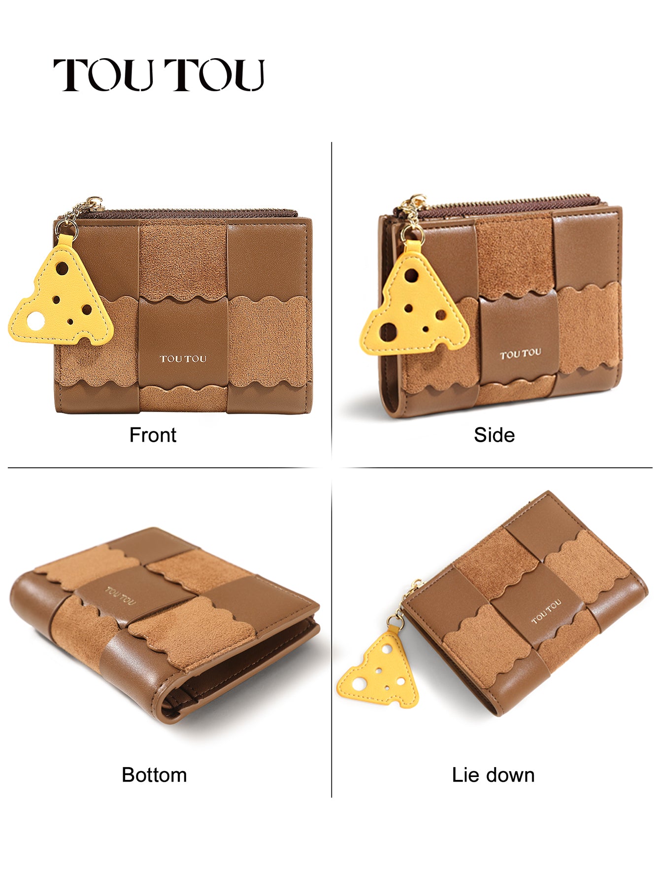 TOUTOU Patchwork Wallet with Cheese Pendant: Chic & Functional