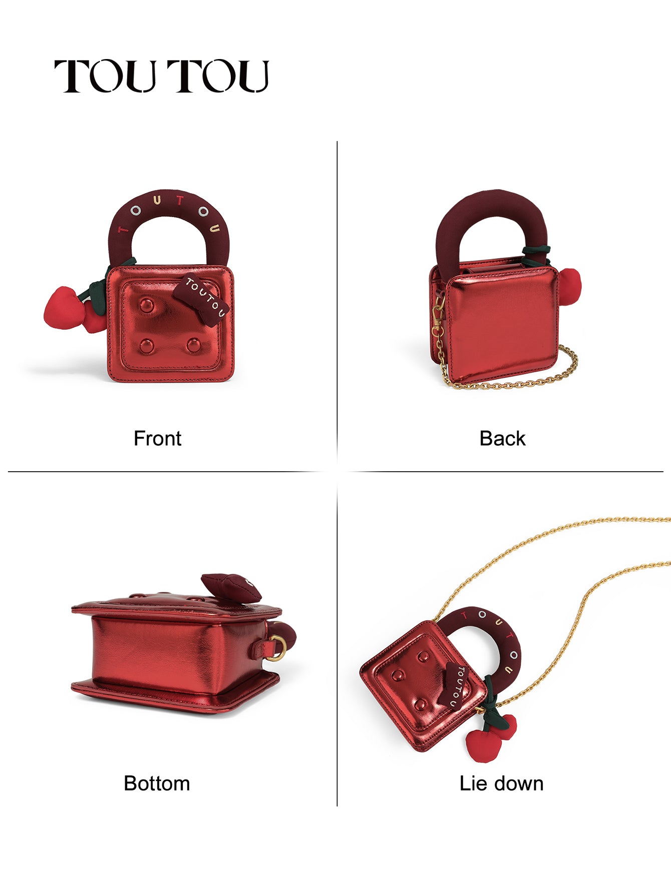 TOUTOU Cherry - Decor Metallic Mini Handbag: Cute & Stylish