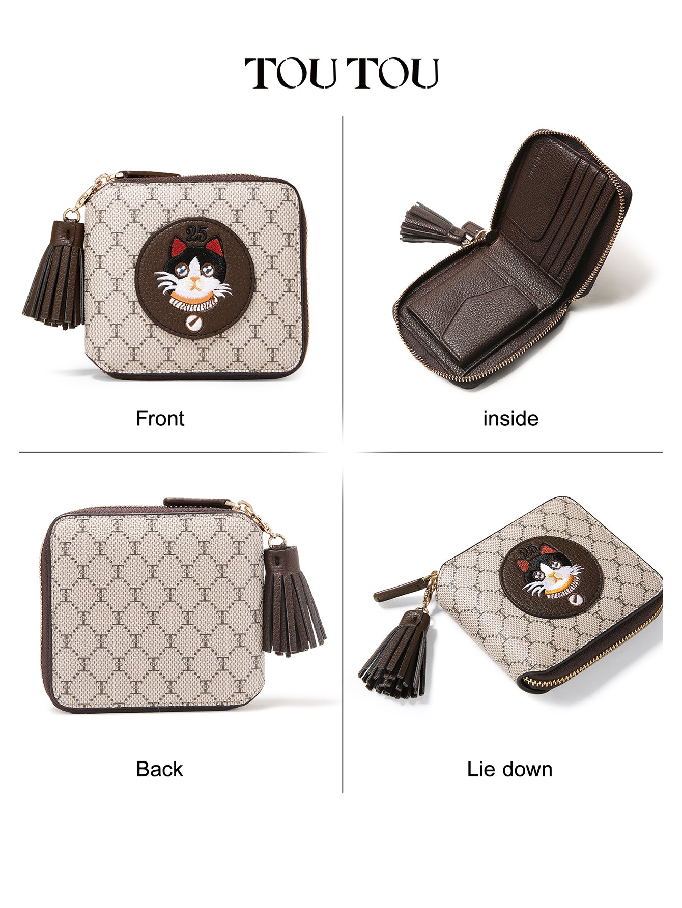 TOUTOU Cat - Embroidered Square Wallet: Vintage Charm