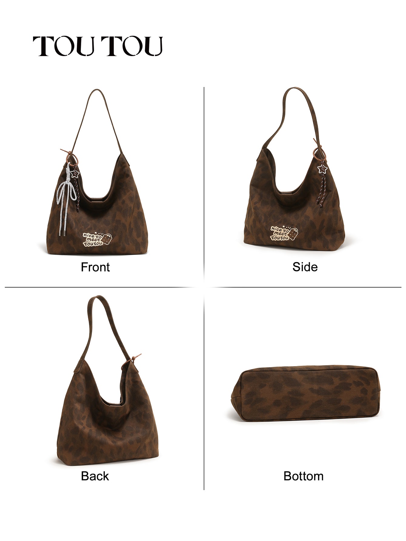 TOUTOU Leopard Print Hobo Bag: Casual Style with Fun Details