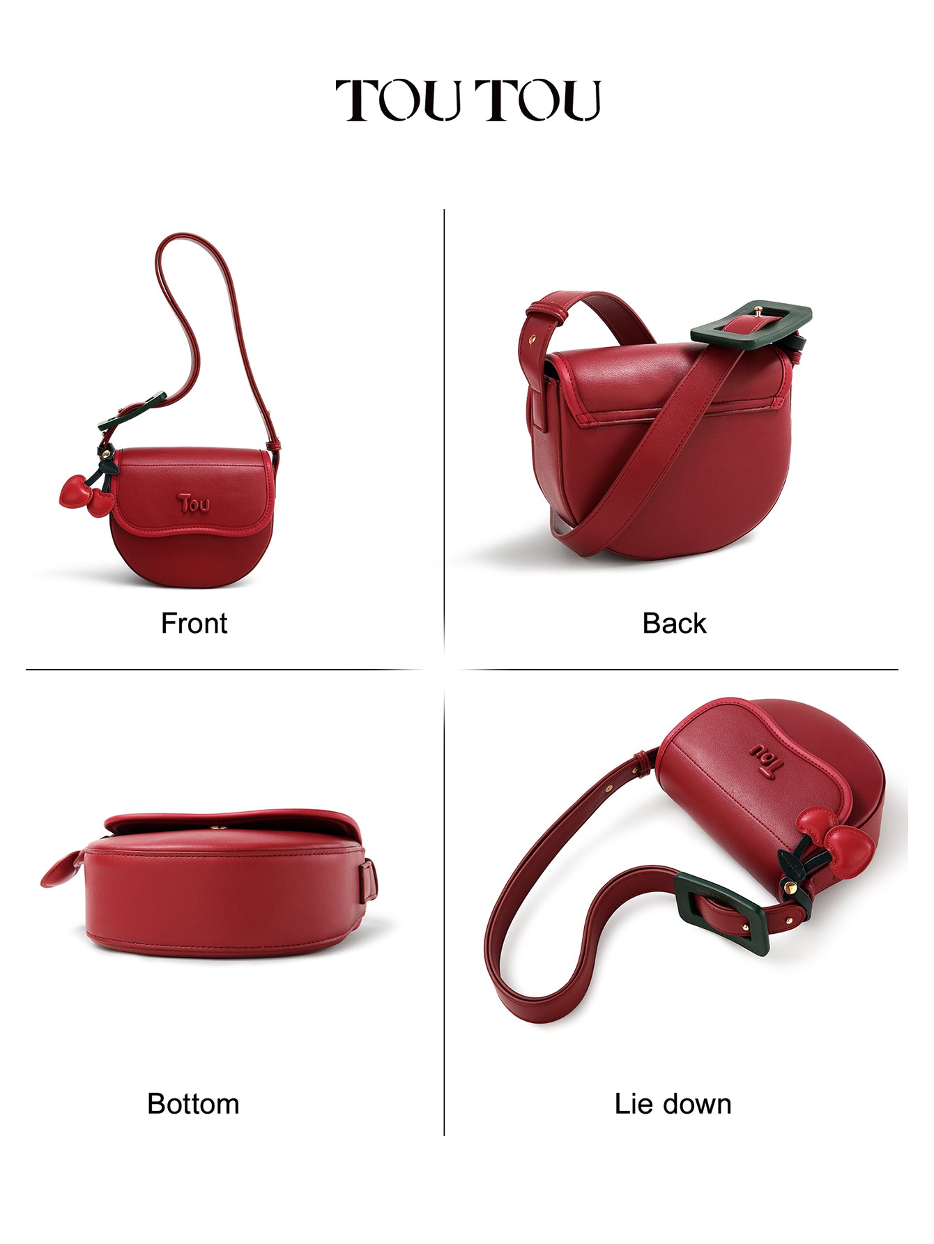 TOUTOU Red Saddle Bag: Cherry Accents & Adjustable Strap