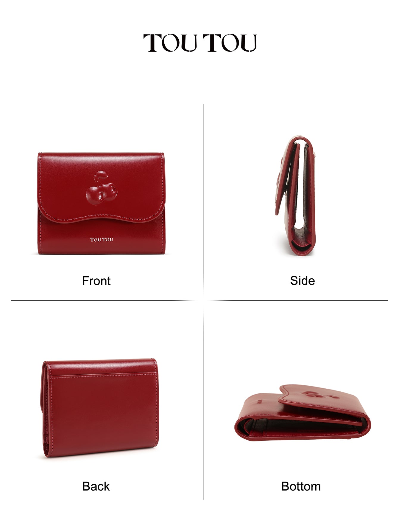 TOUTOU Cherry - Embossed Red Wallet: Chic & Compact Card Holder
