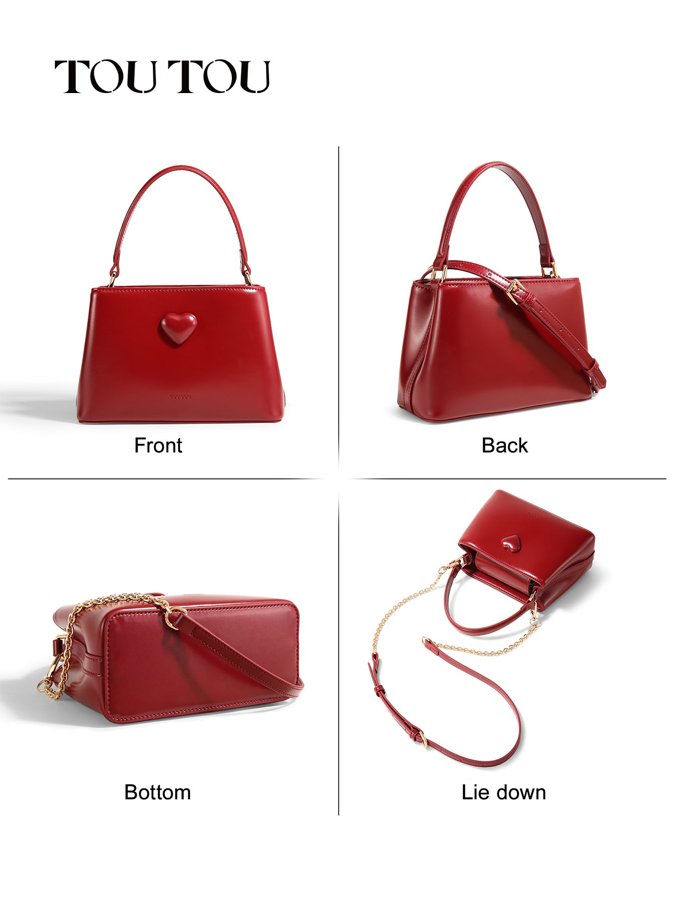 TOUTOU Red Heart - Accent Handbag: Elegant Design with Scarf Detail